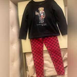 Polo Bear Black 4T Shirt and Red and 5T Black Leggings (being sold as a set)